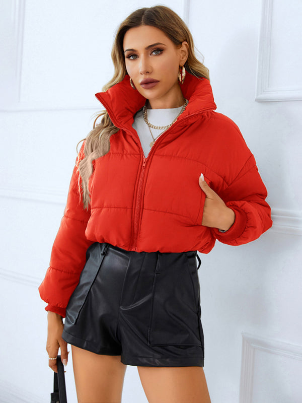 outerwear women's warm stand collar zipper quilted jacket