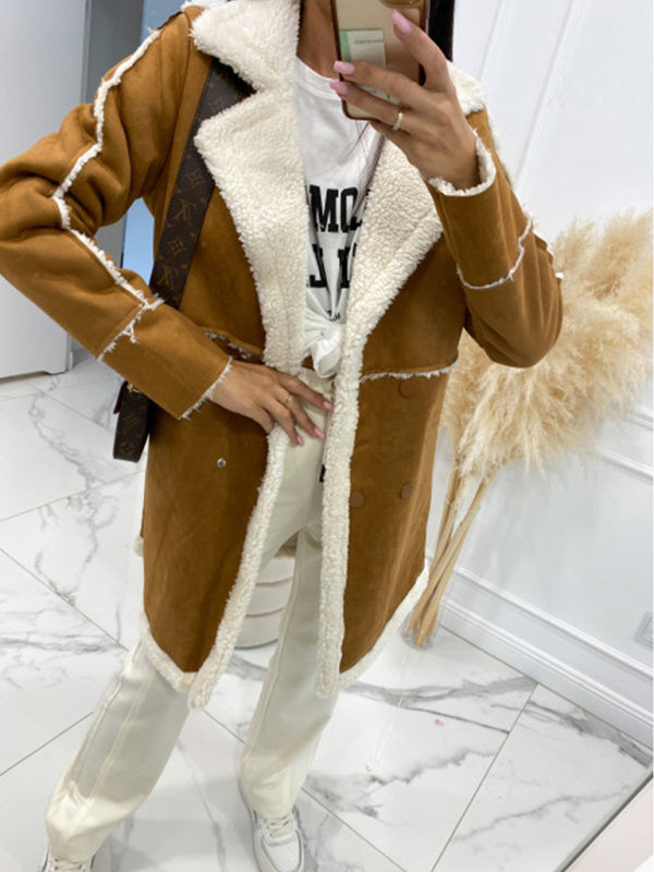 outerwear solid color thickened sherpa splicing coat jacket