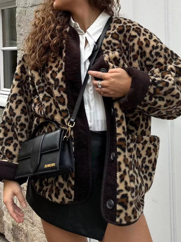 outerwear Women's new leopard print casual loose long-sleeved coat jacket